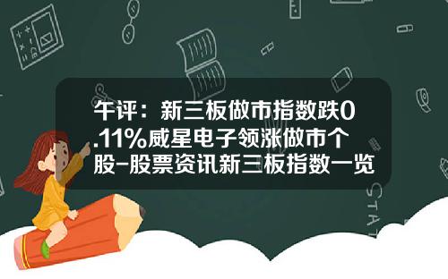 午评：新三板做市指数跌0.11%威星电子领涨做市个股-股票资讯新三板指数一览表