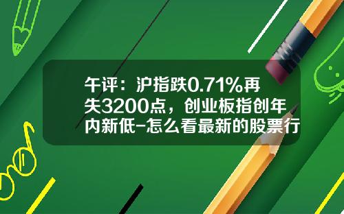 午评：沪指跌0.71%再失3200点，创业板指创年内新低-怎么看最新的股票行业资讯