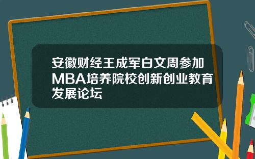 安徽财经王成军白文周参加MBA培养院校创新创业教育发展论坛