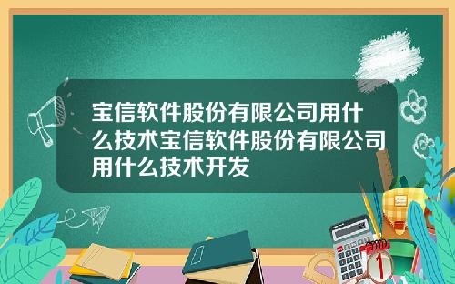 宝信软件股份有限公司用什么技术宝信软件股份有限公司用什么技术开发