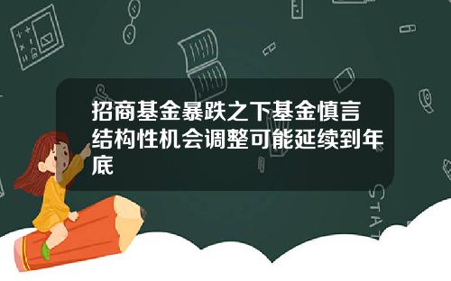 招商基金暴跌之下基金慎言结构性机会调整可能延续到年底