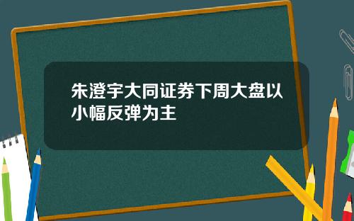 朱澄宇大同证券下周大盘以小幅反弹为主