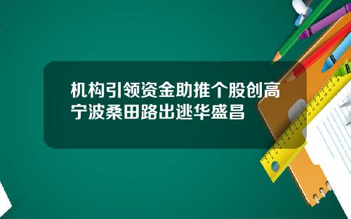 机构引领资金助推个股创高宁波桑田路出逃华盛昌