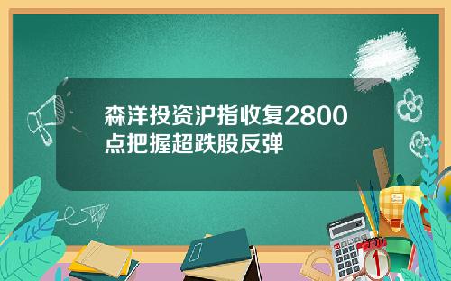 森洋投资沪指收复2800点把握超跌股反弹