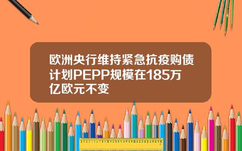 欧洲央行维持紧急抗疫购债计划PEPP规模在185万亿欧元不变