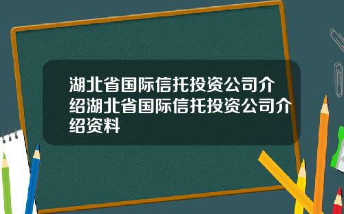 湖北省国际信托投资公司介绍湖北省国际信托投资公司介绍资料