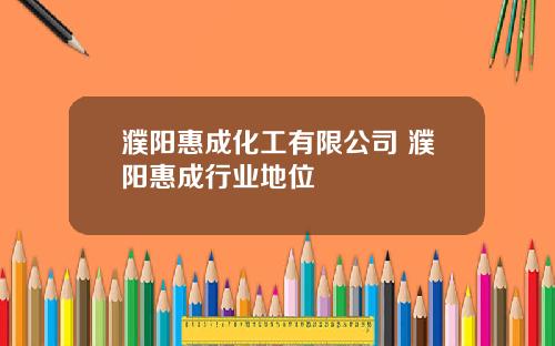 濮阳惠成化工有限公司 濮阳惠成行业地位