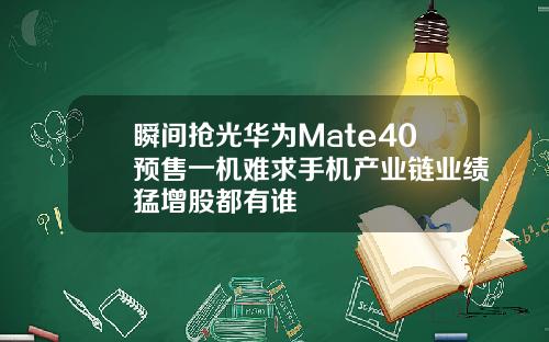 瞬间抢光华为Mate40预售一机难求手机产业链业绩猛增股都有谁