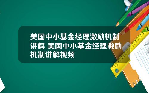 美国中小基金经理激励机制讲解 美国中小基金经理激励机制讲解视频