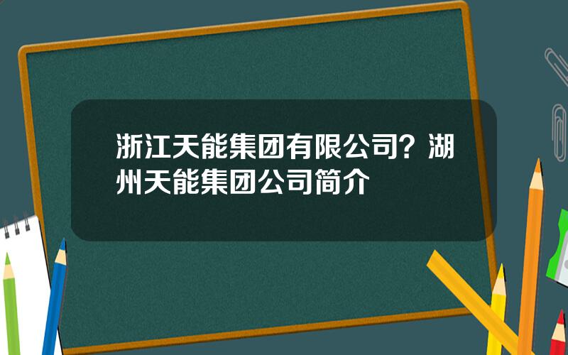 浙江天能集团有限公司？湖州天能集团公司简介