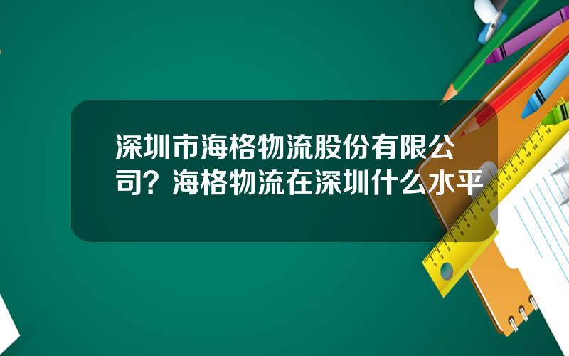 深圳市海格物流股份有限公司？海格物流在深圳什么水平