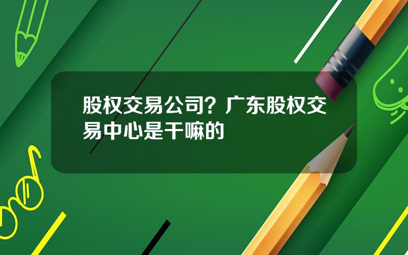 股权交易公司？广东股权交易中心是干嘛的